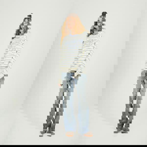 Brave Soul Cream Stripe Embroidered Crew Neck Sweatshirt - Cream Image 3