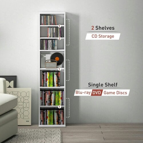 Wyld Haus Sovimora Wood White Narrow CD Storage Unit With 260 Disc Capacity