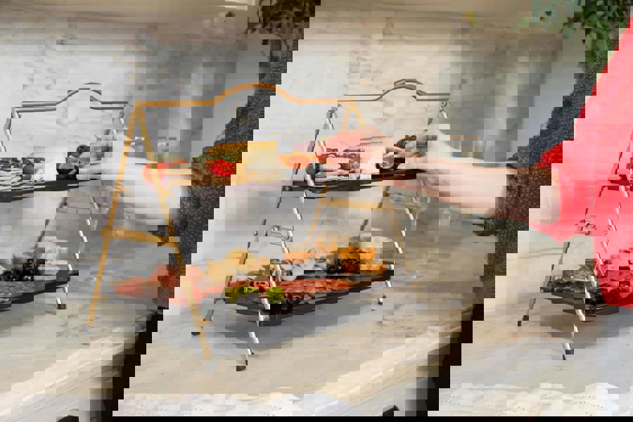 Artesà 2 Tier Gold and Black Metal Serving Stand, 39.3 x 26cm