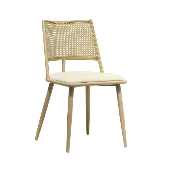 Furniture One Dining Chairs Set of 2, Mid-Century Kitchen Chair-Rattan Backrest and Metal Frame, Upholstered Dining Chair with Living Room, Bedroom