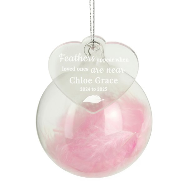 Personalised Memento Company Personalised Pink Memorial Feather Bauble