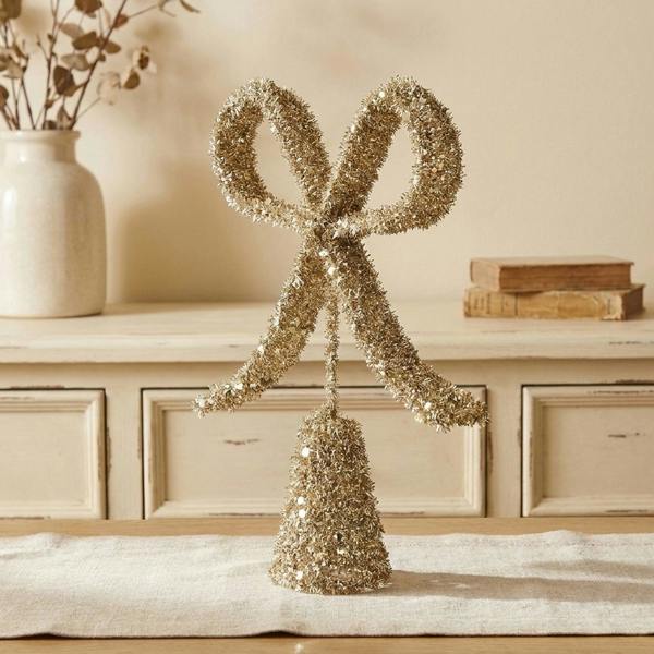 Garden Greatness Festive Gold Bow Christmas Tree Topper