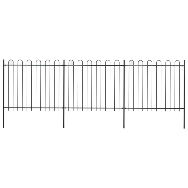 Berkfield Garden Fence with Hoop Top Steel 5.1x1.5 m Black