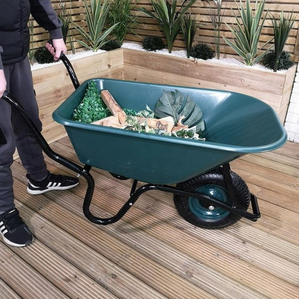 Samuel Alexander 110 Litre 150kg Capacity Heavy Duty Outdoor Pneumatic Plastic Garden Wheelbarrow in Green