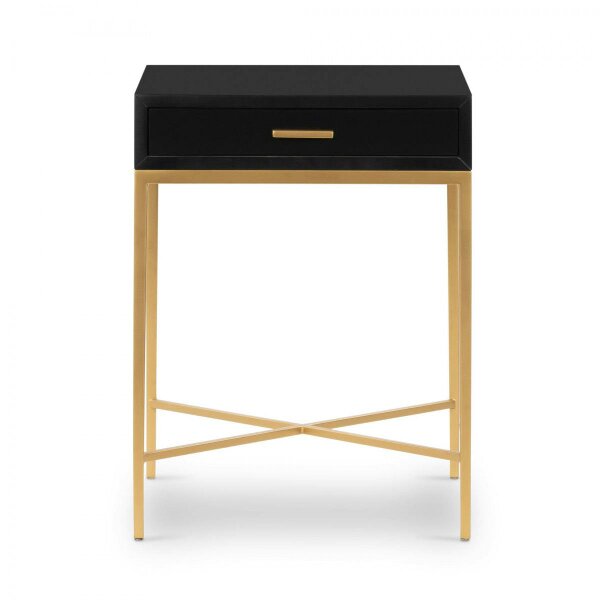 Wyld Haus Murano Black Gloss and Gold One Drawer Bedside Table
