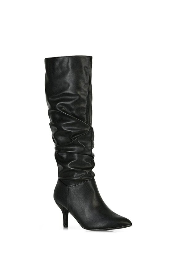 XY LONDON Ruched Knee High Pointed Mid Stiletto Heel Boots
