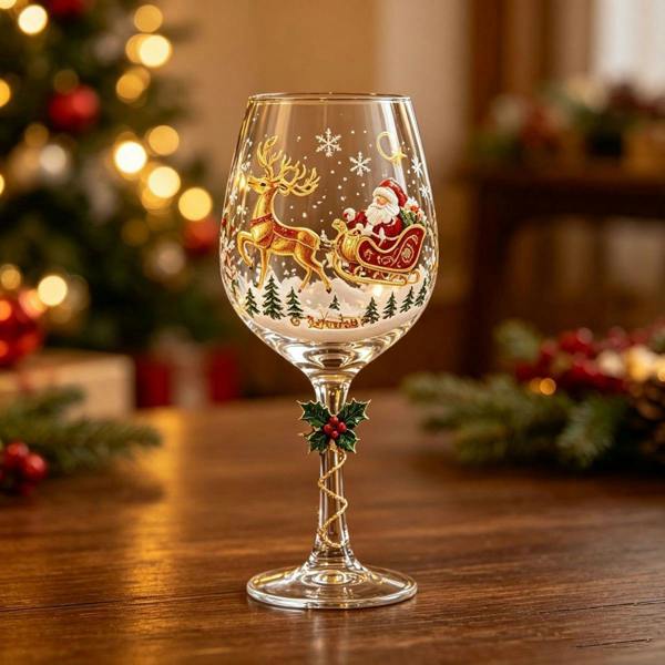 Leaper Christmas Glass Art Goblet Gift Set