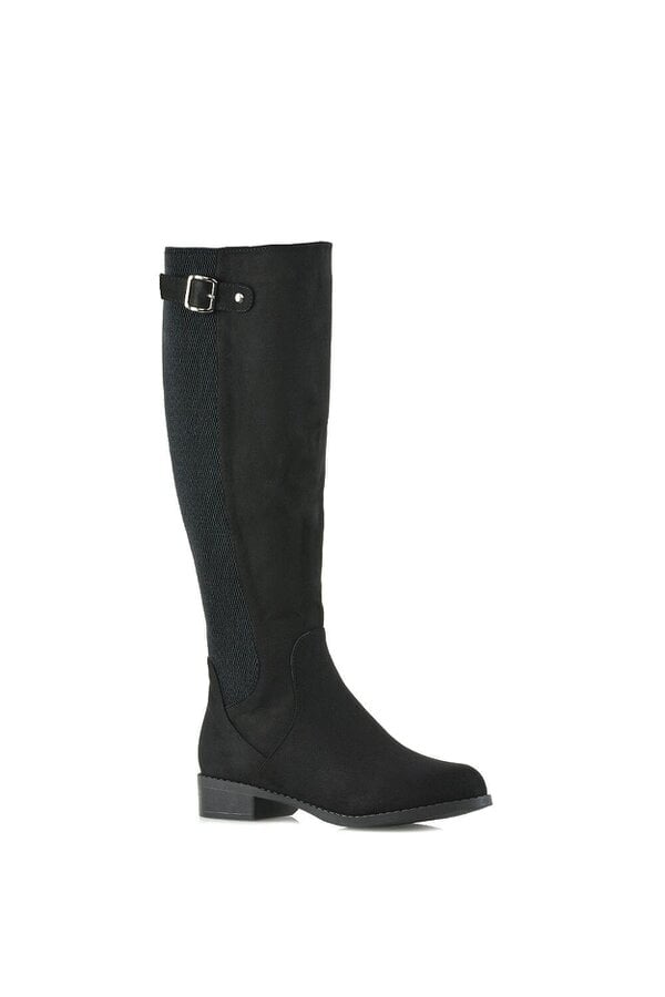 XY LONDON Knee High Flat Low Heel Long Boots With Stretchy Calf