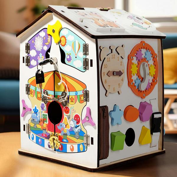 Dyzi Montessori Busy House Educational Sensory Toy for Toddlers Develops Fine Motor Skills