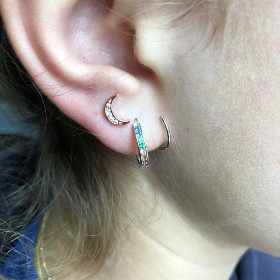 Reeves & Reeves Sterling Silver Rainbow Pavé Curl Stud - Sterling silver - Sterling silver