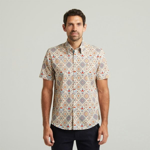 Gabicci G54W09 Mens Short Sleeve Printed  Shirt Gabicci Classic - CREAM