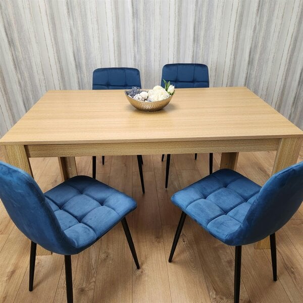 Kosy Koala Dining Set of 4 Dining Table and 4 Blue Velvet Chairs Dining Room Furniture