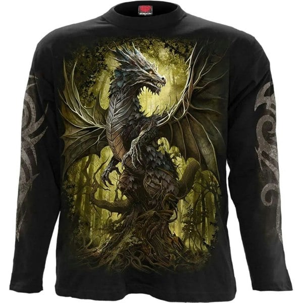 Spiral Direct Unisex Adult Oak Dragon Long-Sleeved T-Shirt - Black