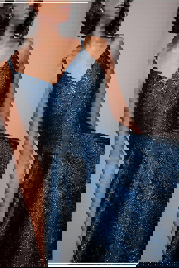 Jacquard Sleeveless A-line Midi Dress - Navy Blue DR4163