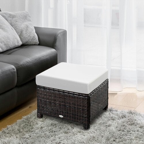 Wyld Haus Molo Rattan Brown Square Outdoor Footstool With Padded Cushion