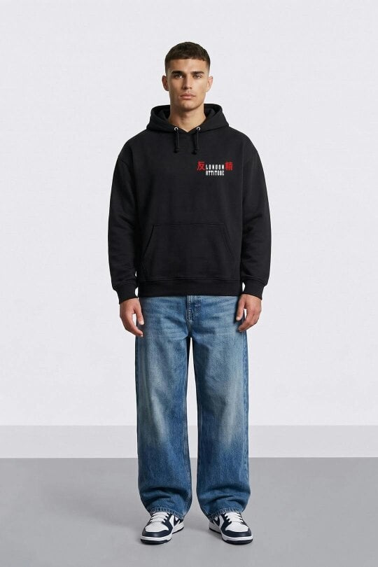 London Attitude Oversized Tokyo After Dark Graphic Hoodie in Black