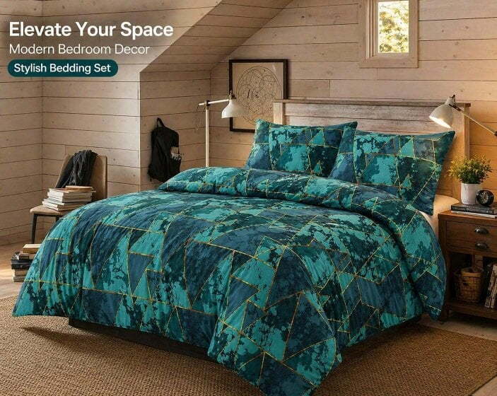 Night Zone Arlo Triangles Reversible Duvet Cover Set – Geometric Easy Care Bedding with Pillowcases