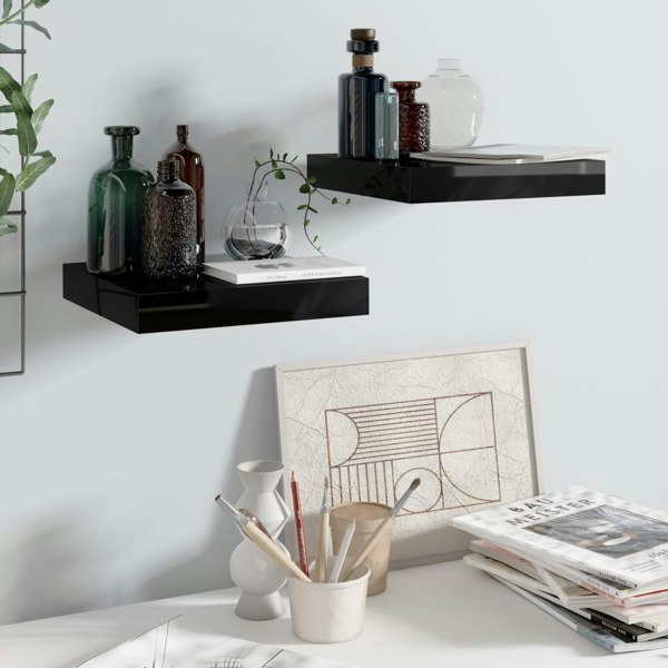 Berkfield Floating Wall Shelves 2 pcs High Gloss Black 23x23.5x3.8 cm MDF