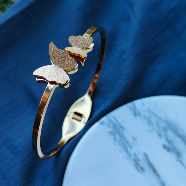 The Colourful Aura Two Butterfly Animal Themed Slim Magnetic Design Bangle Bracelet