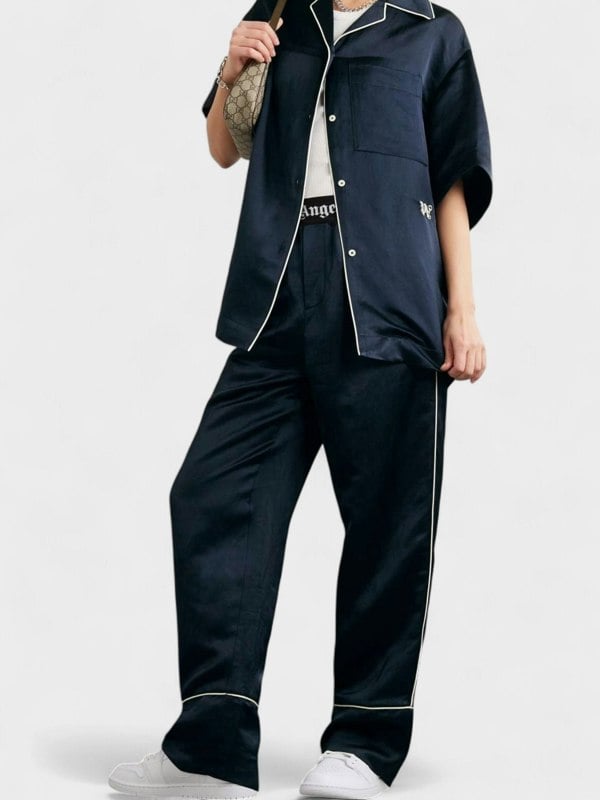 Palm Angels Monogram Satin Bowling Shirt Blue - Supplied FashionPalm Angels