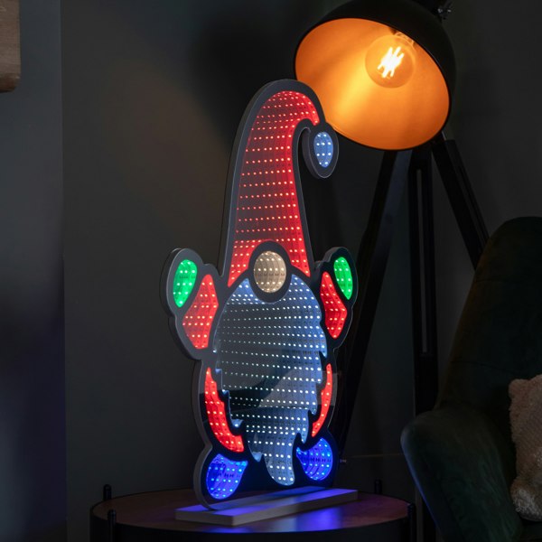 Samuel Alexander 60cm Light up Christmas Gnome Infinity Light Decoration with Multi-Coloured LEDs
