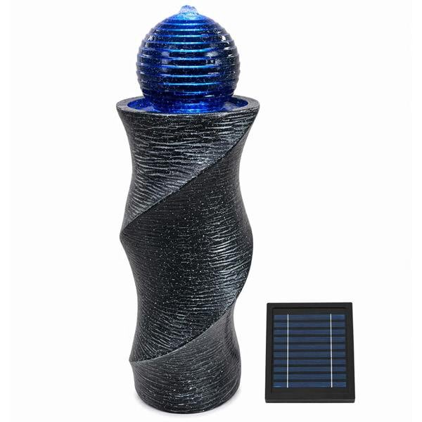 Gardenwize Solar Water Feature – Twisted Ball Fountain with LED Lights & Battery Backup