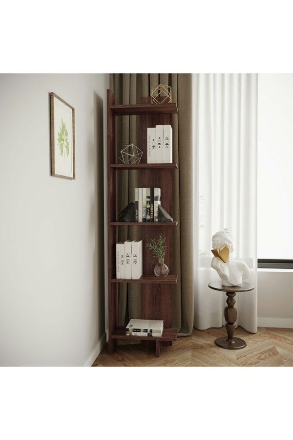 Living and Home 5 Tier Regin Wood Corner Bookcase