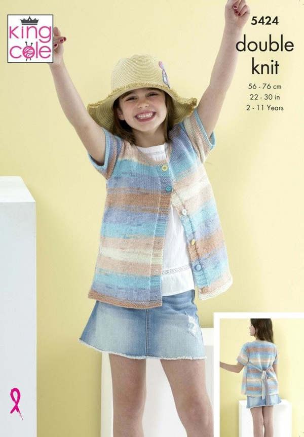 King Cole Beaches DK Knitting Pattern 5424, Cardigans for Kids, 2 - 11 Years