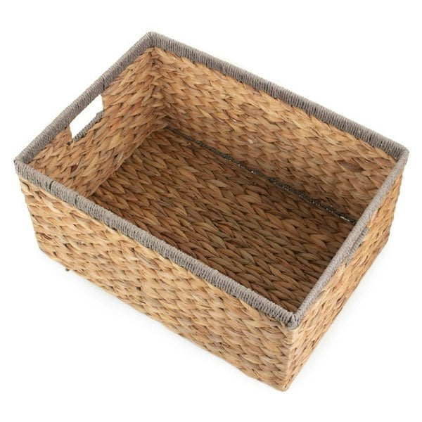 Water Hyacinth with Grey Rope Border Rectangular Storage Basket