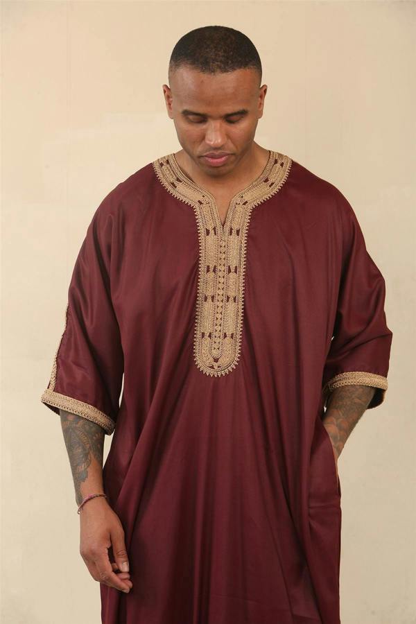 Infinity Leather Men's Burgundy Moroccan Thobe Jubba Robe Eid Djellaba Gandoura