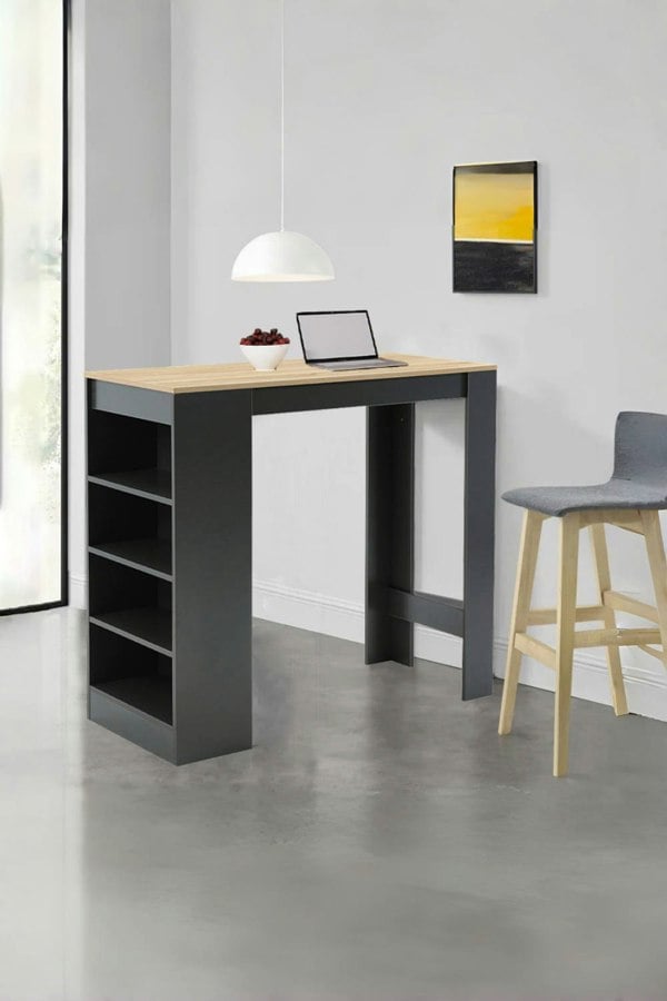 Living and Home Contrast Color Wooden Bar Table Dining Table with Open Shelves