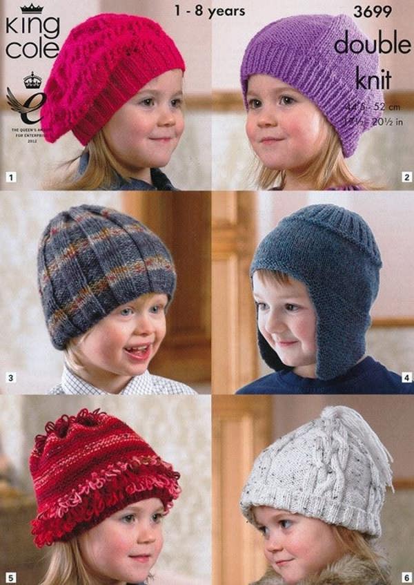 King Cole Glitz Knitting Pattern 3699, Headwear for Kids, 1 - 8 Years - Advanced
