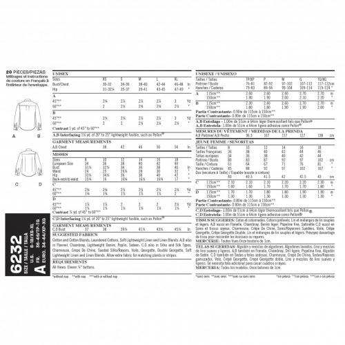 New Look Sewing Pattern 6232, Shirts for Men, Women, 8-10-12-14-16-18 - Intermediate