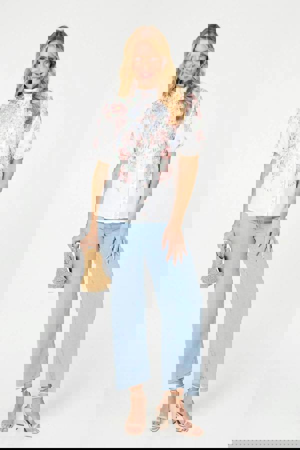 White | Floral 1/2 Puff Sleeve Boxy Shirt