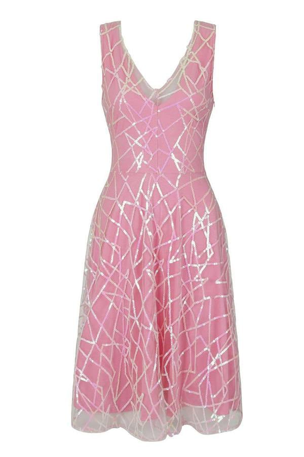 HotSquash V Neck Embroidered Fit n Flare Dress