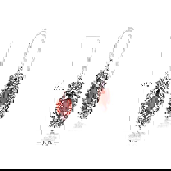 Gemondo Art Deco Style Marquise Garnet & Marcasite Drop Earrings in Sterling Silver