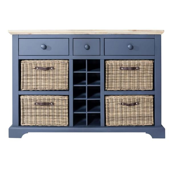 Statement Furniture Florence Wooden Sideboard with Wine Rack, 3 Drawers and Storage Baskets