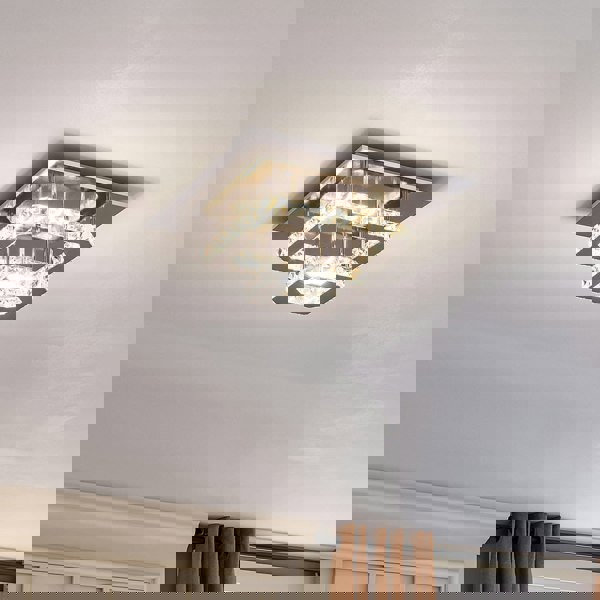 Modern Square Tiered Crystal Ceiling Light Ceiling Lights Living and Home W 30 x L 30 x H 12 cm Dimmable (Warm Glow) 