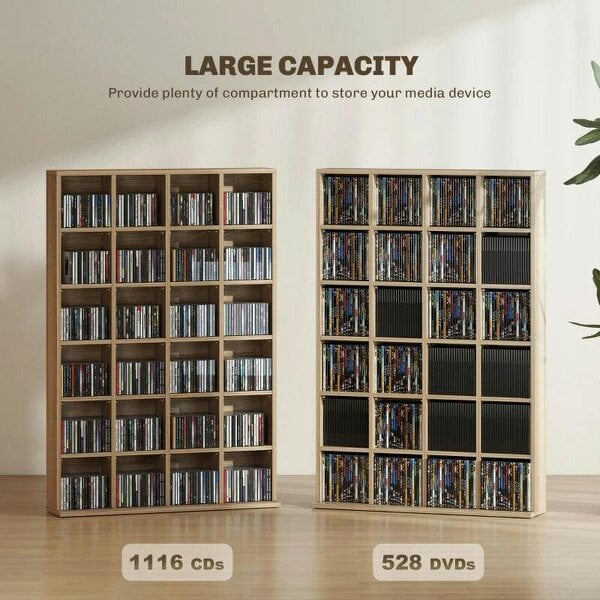 Bobobiy CD Storage Unit with Adjustable Shelves, Suitable for up to 456 CDs, 89 x 130.5 cm, Nature Wood Finish