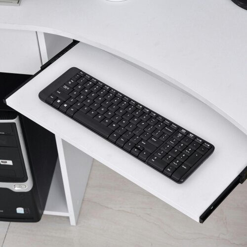 Wyld Haus Bavise 120cm Wooden White L Shaped Corner Desk With Keyboard Tray Drawers