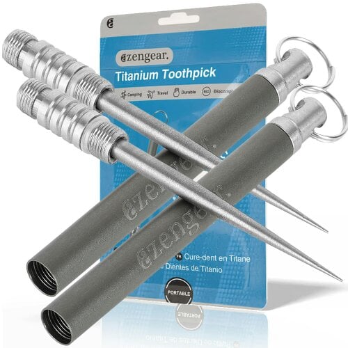aZengear Titanium Toothpick EDC With a Keyring - Portable, Travel, Metal - 2 Pack