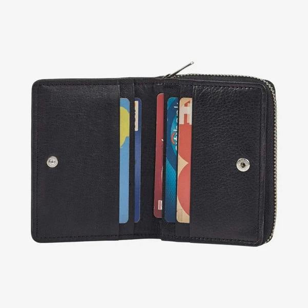 Black real leather card holder with seven card slots 