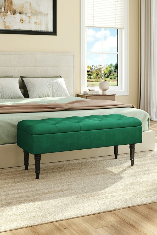 Living and Home Green Luxury Buttoned Tufted Velvet Storage Ottoman Bench