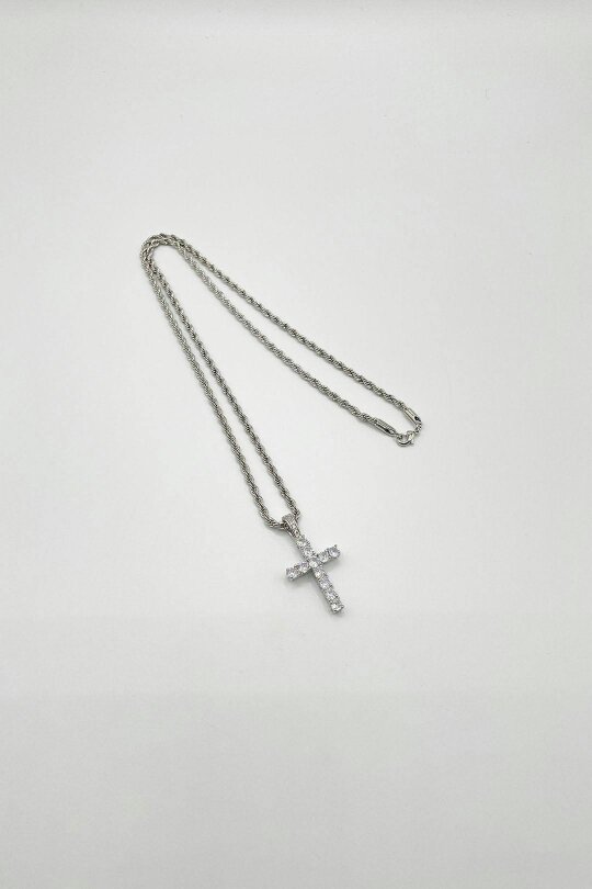 SVNX Diamante Cross Pendant Necklace in Silver