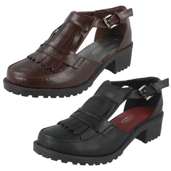 Spot On Ladies Spot On Loafer Inspired Block Heel Buckle Shoes F9728