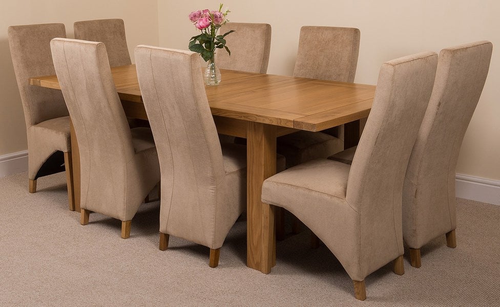 That's Furniture Seattle Oak Extending Dining Table with Lola Fabric Chairs