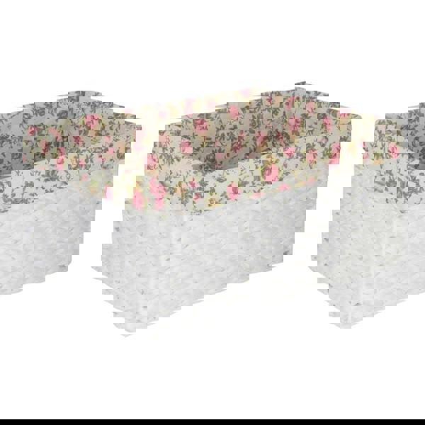 White Paper Rope Rectangular Storage Basket with Garden Rose Cotton Lining