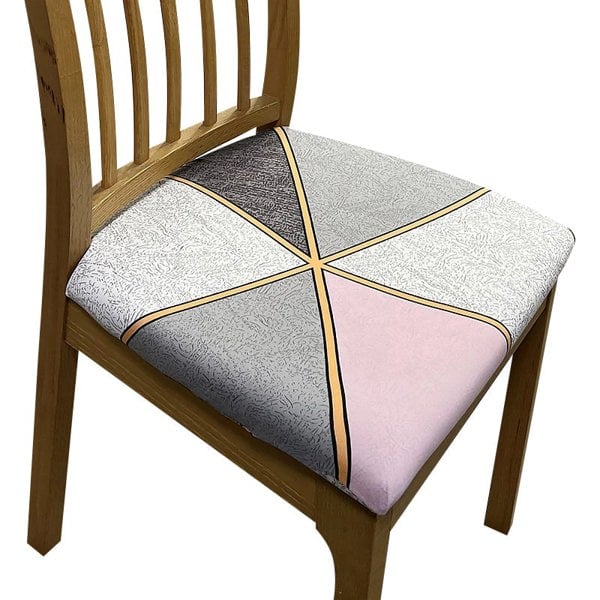 Anyseat Chair Cover Grey and Pink with Gold Linear Pattern Print Stretch Seat Cover for Home Dinning Kitchen Washable Removable