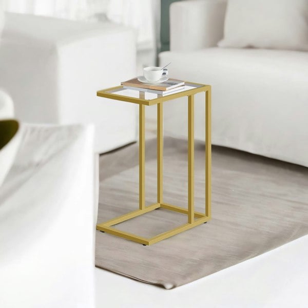 Rafaelo Mobilia Tempered Glass Gold Side Table