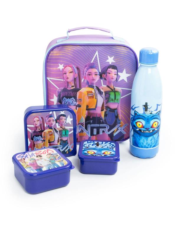 KPop Demon Hunters Girls Multicoloured Character Lunch Bag Bottle and 3 Snack Pot (One Size)